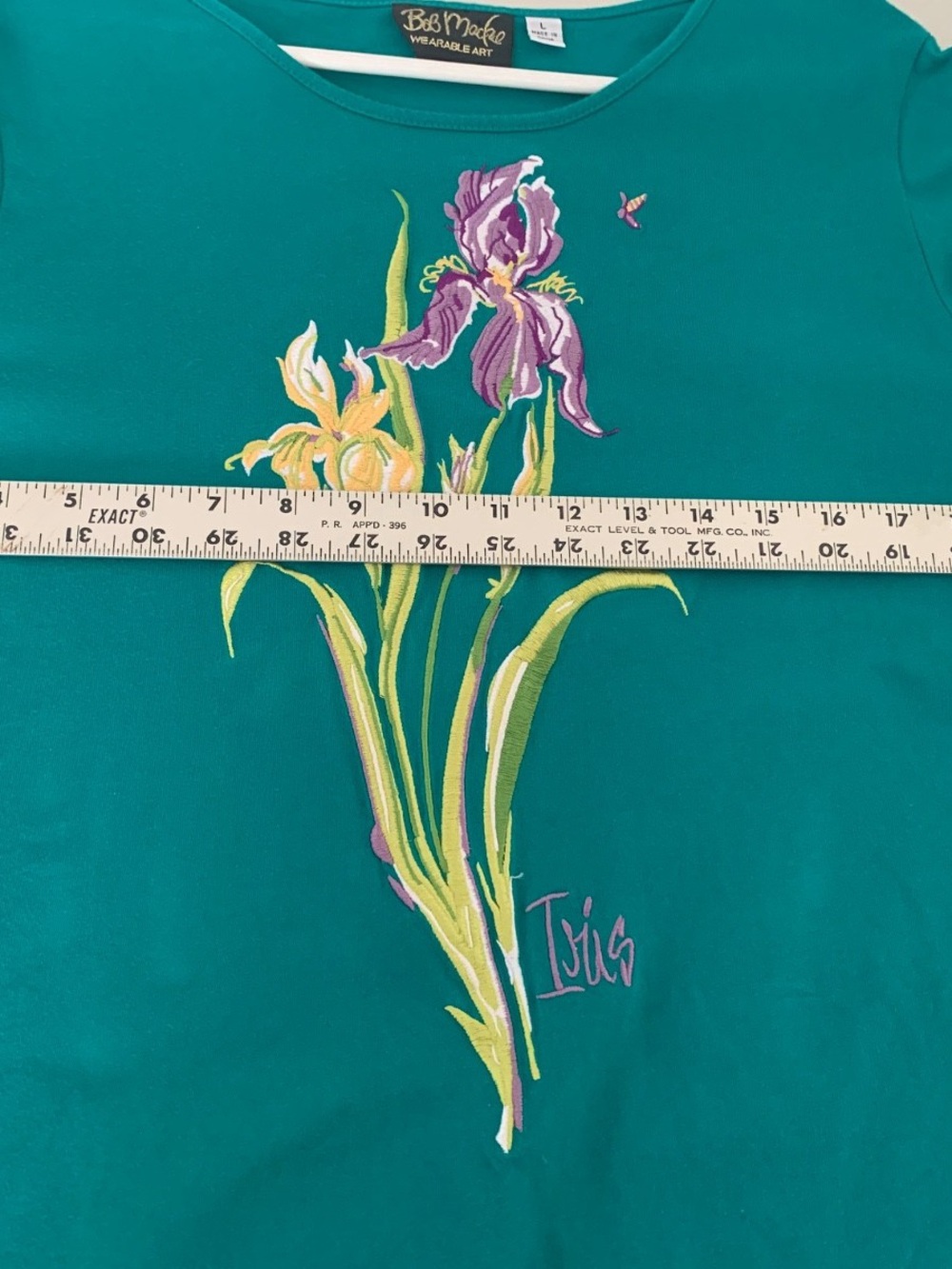 Bob Mackie Wearable Art Emerald T-Shirt Embroidered Iris Artsy Statement - Picture 7 of 9